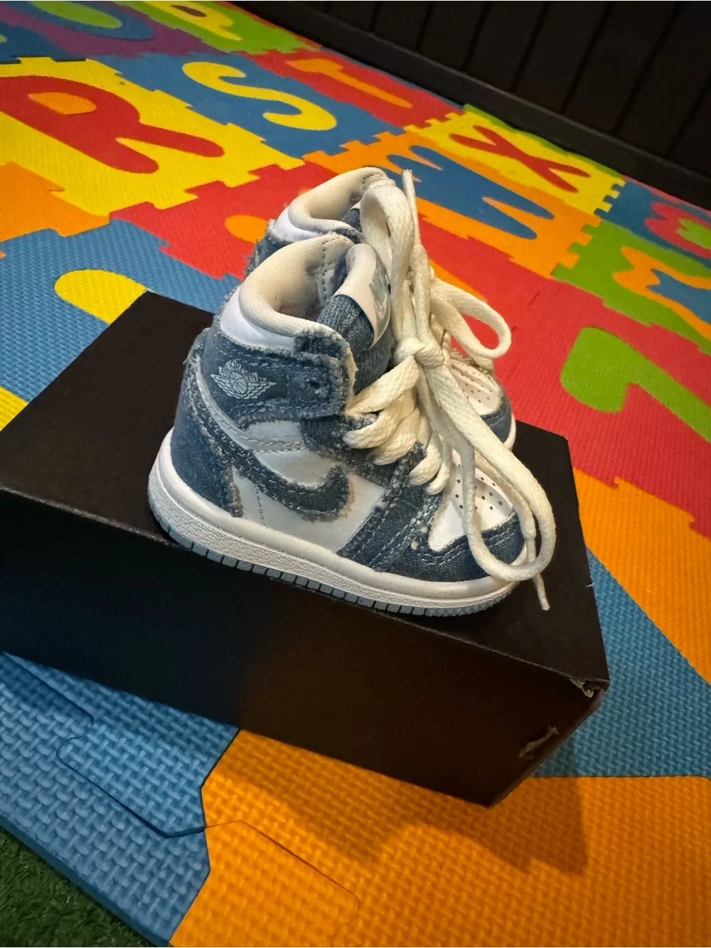 Jordan Kids High-Top Sneakers in White and Denim Blue
